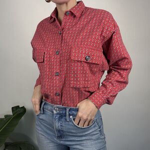 Vintage 80s 90s Red Paisley Print Button Up | Western Cowboy Shirt